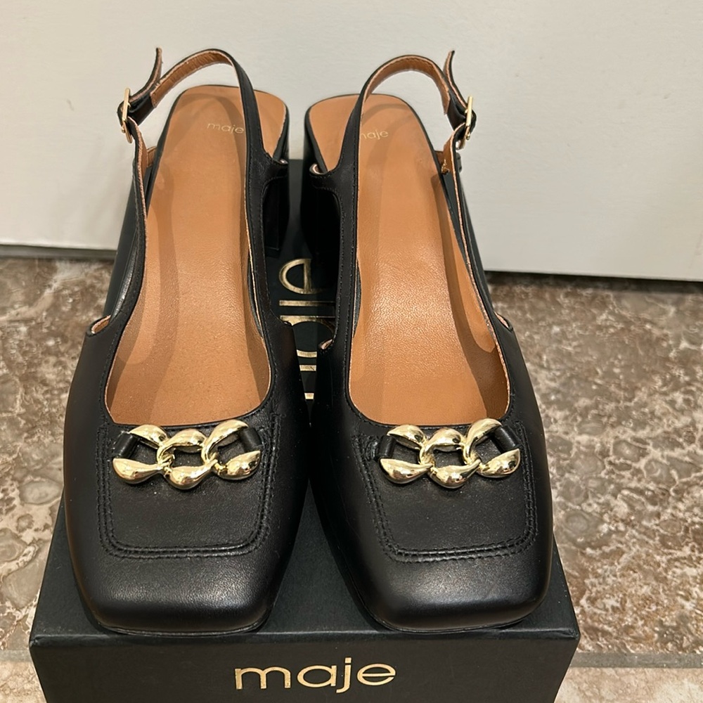 Maje Square Toe Leather Pumps. Size US 6.5 / FR 37